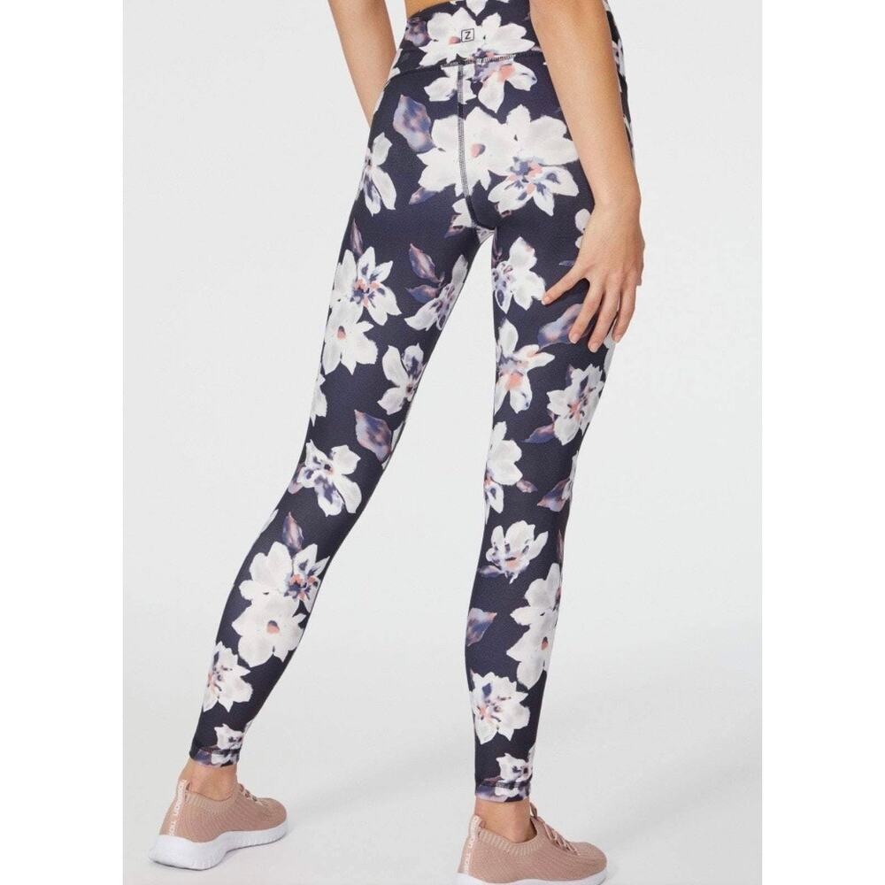 Zobha Women's Black w/ Floral Printed Athletic High Waist Leggings | Size M - Picture 4 of 10